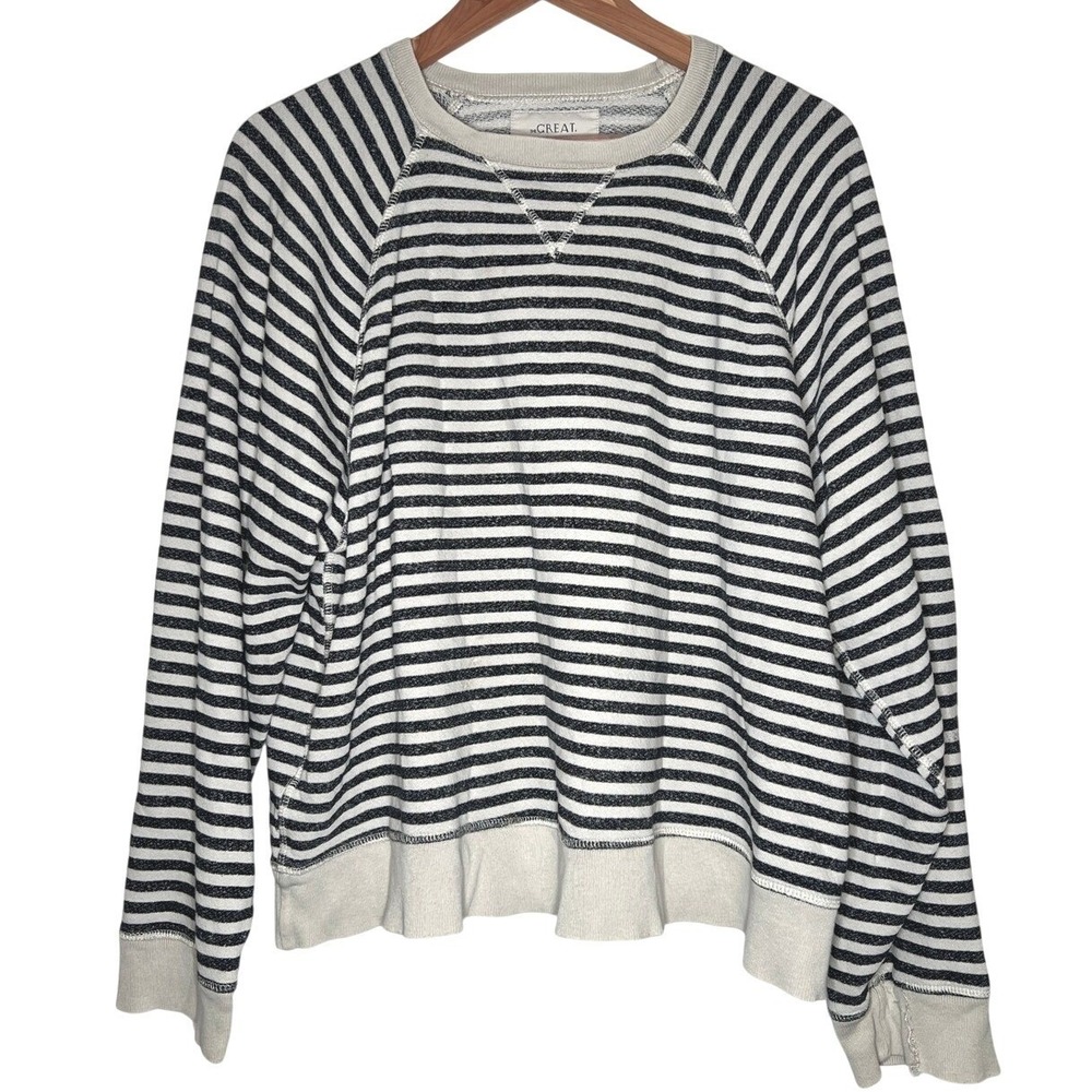 THE GREAT Striped Sweatshirt Dark Gray White 3 French Terry Parisian French Girl